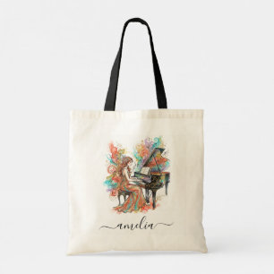 Bolsa Tote Pianista Menina Personalizada Piano Grande Colorid