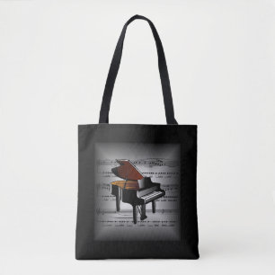 Bolsa Tote Piano ~ 3 D Sheet Music ~ Travesseiro Cinza/Black