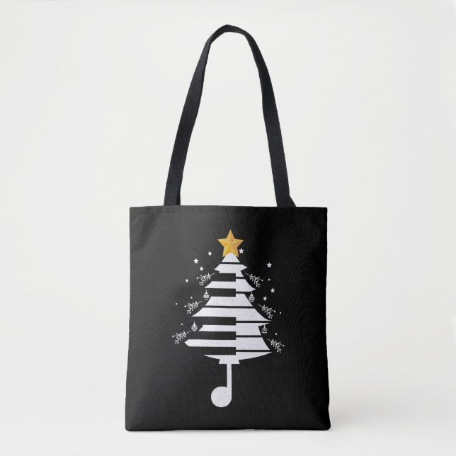 Bolsa Tote Piano Árvore de Natal Pianista Presente Musical (Frente)