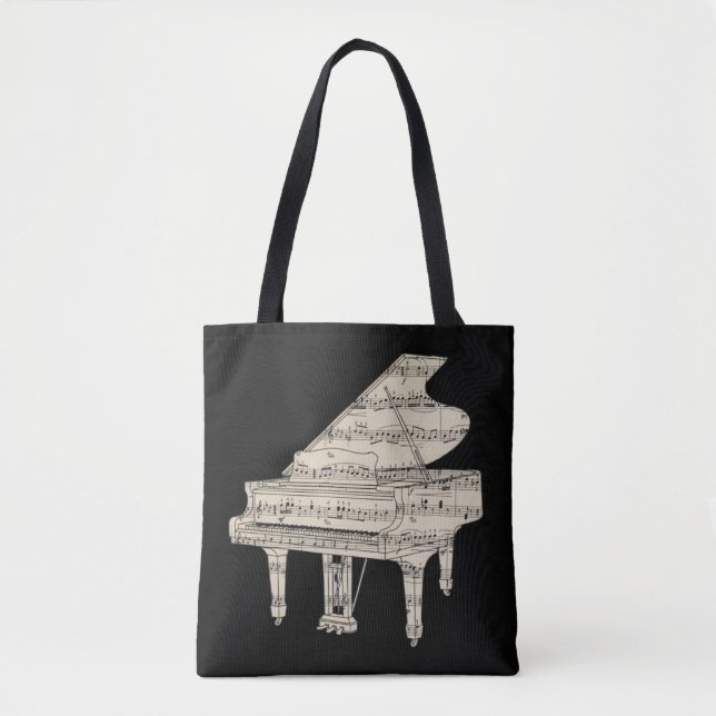 Bolsa Tote Piano de Cauda e Notas Musicais (Frente)