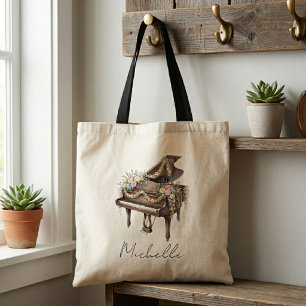 Bolsa Tote Piano de Cauda Elegante Personalizado com Flores