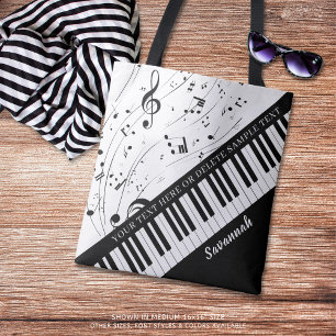 Bolsa Tote Piano de Notas de Música Personalizadas Nome do Sc
