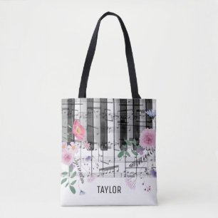 Bolsa Tote piano de notas musicais