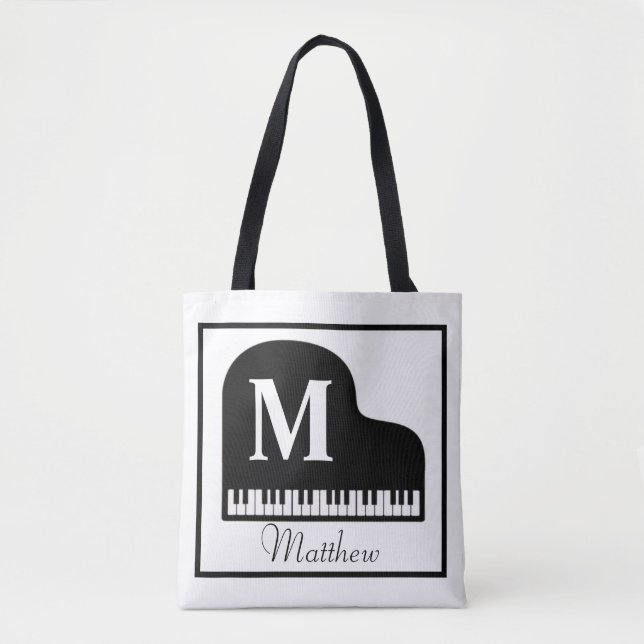 Bolsa Tote Piano Monograma Personalizado Pianista (Frente)
