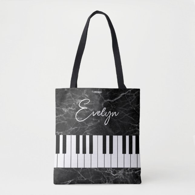Bolsa Tote Piano Negro Marble Piano Talhado Toalha (Frente)