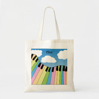 Bolsa Tote Piano Neon Color Blue Sky Clouds Música Personaliz