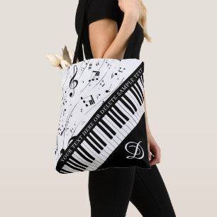 Bolsa Tote Piano Personalizado Notas de Música Monograma Bra
