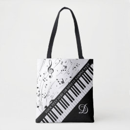 Bolsa Tote Piano Personalizado Notas de Música Monograma Bran
