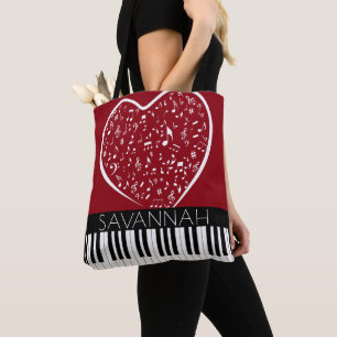 Bolsa Tote Piano Personalizado Pista Piso Nome Coração Pret