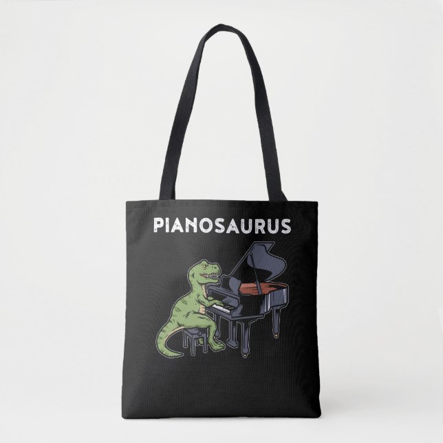 Bolsa Tote Piano Piano Gift Kids Pianista Dinossauro Piano Mú (Frente)