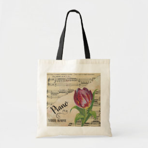 Bolsa Tote Piano Tulip Vintage Sheet Music Personalizada