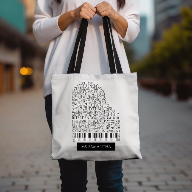 Bolsa Tote Piano Word Cloud Gift for Piano Teacher (Criador carregado)