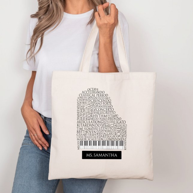 Bolsa Tote Piano Word Cloud Gift for Piano Teacher (Criador carregado)