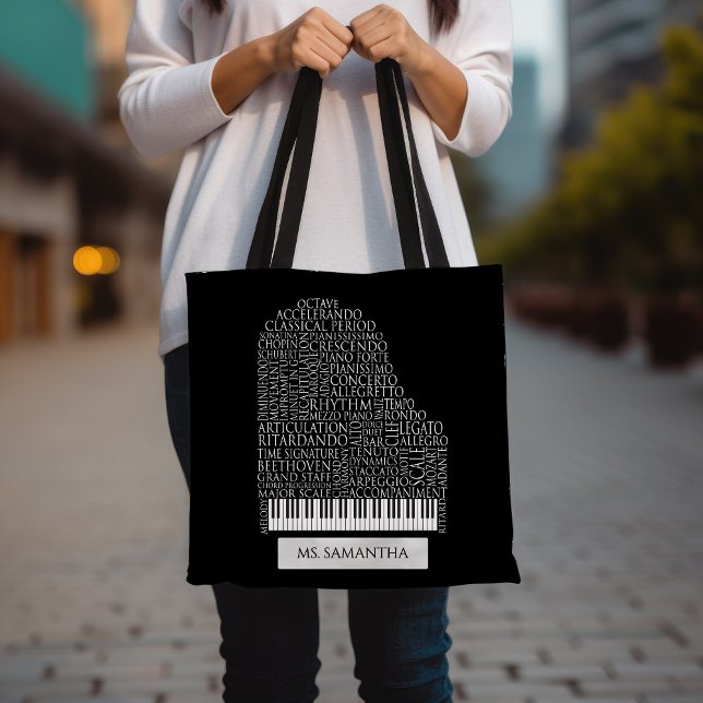 Bolsa Tote Piano Word Cloud Gift for Piano Teacher (Criador carregado)