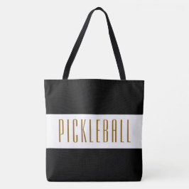 Bolsa Tote PICKLEBALL Diversão Listras Pretas e Brancas Texto