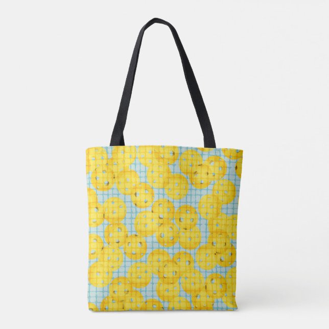 Bolsa Tote Pickleball é Vida - Amarelo sobre Azul Claro (Verso)