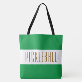 Bolsa Tote PICKLEBALL Esporte Divertido Listras Brancas Verde