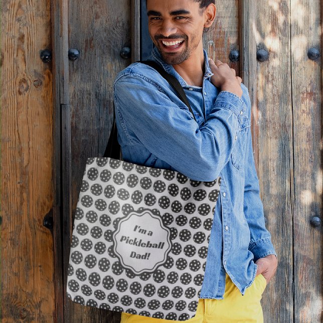 Bolsa Tote Pickleball Personalizado Preto e Branco da Tendênc (Personalize this trendy black and white tote bag)