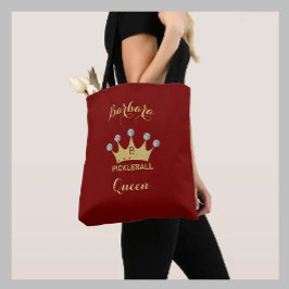 Bolsa Tote Pickleball Queen Glam Glitz Monograma Nome Dourado