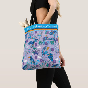 Bolsa Tote Pickleball tropical com 🦜 papagaios, periwinkle