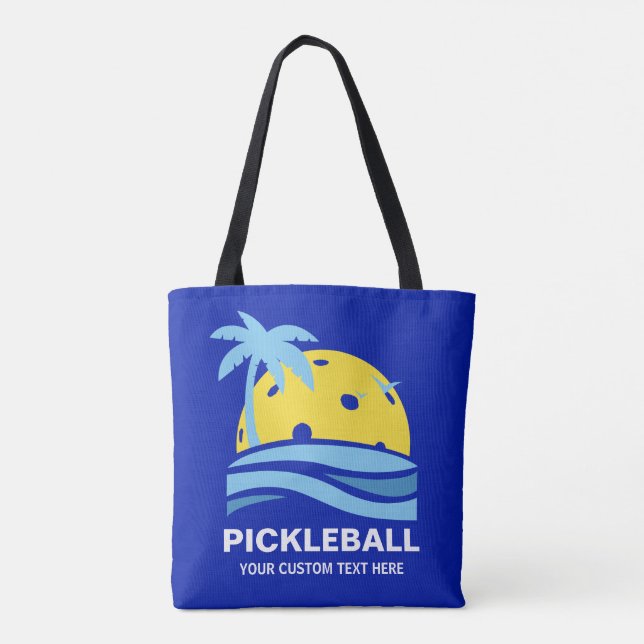 Bolsa Tote Pickleball Tropical Palm Tree Sun Seu Texto Person (Verso)