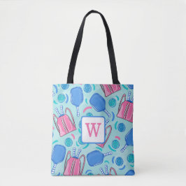 Bolsa Tote Picleball Paddles e Bolas Blue Pré-ppy Monograma