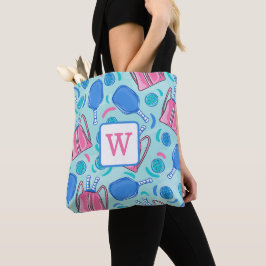 Bolsa Tote Picleball Paddles e Bolas Blue Pré-ppy Monograma