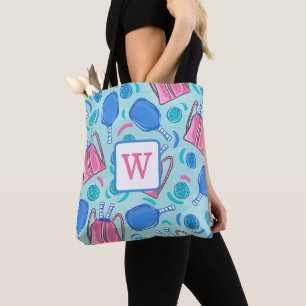 Bolsa Tote Picleball Paddles e Bolas Blue Pré-ppy Monograma