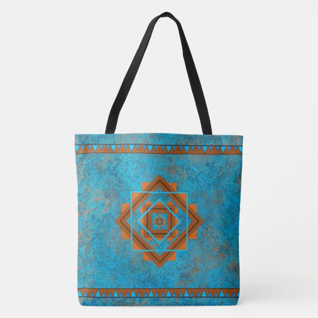 Bolsa Tote Picos da Montanha do Sudoeste Turquesa Geométrico (Frente)