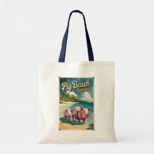 Bolsa Tote Pig Beach Bahamas Viagem Art Vintage
