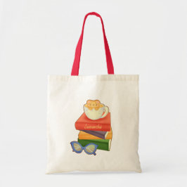 Bolsa Tote Pilha De Livros E Urso De Taça De Chá