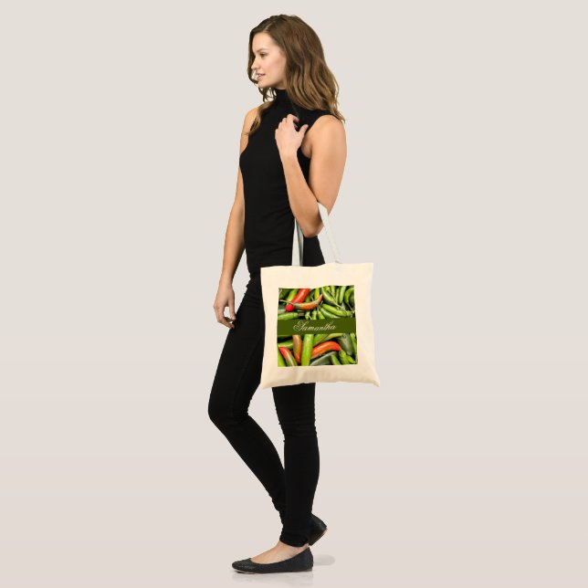 Bolsa Tote Pilha De Pimentos Espicosos Verdes (Frente (modelo))