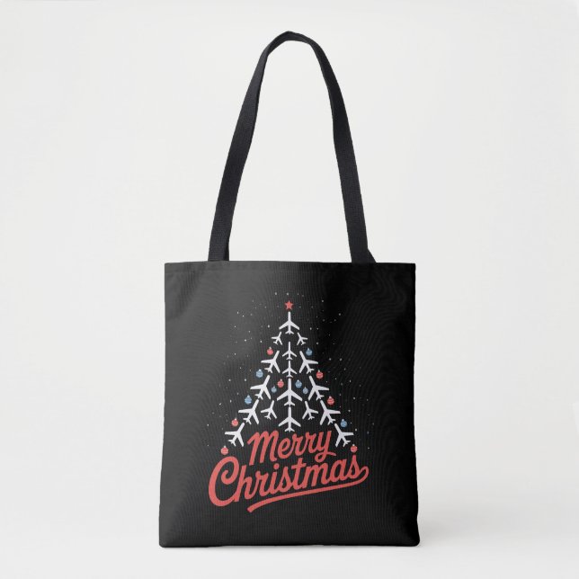 Bolsa Tote Piloto de árvore de Natal de avião (Frente)