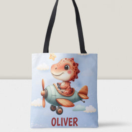Bolsa Tote Piloto Dinossauro Fofo Voando Avião