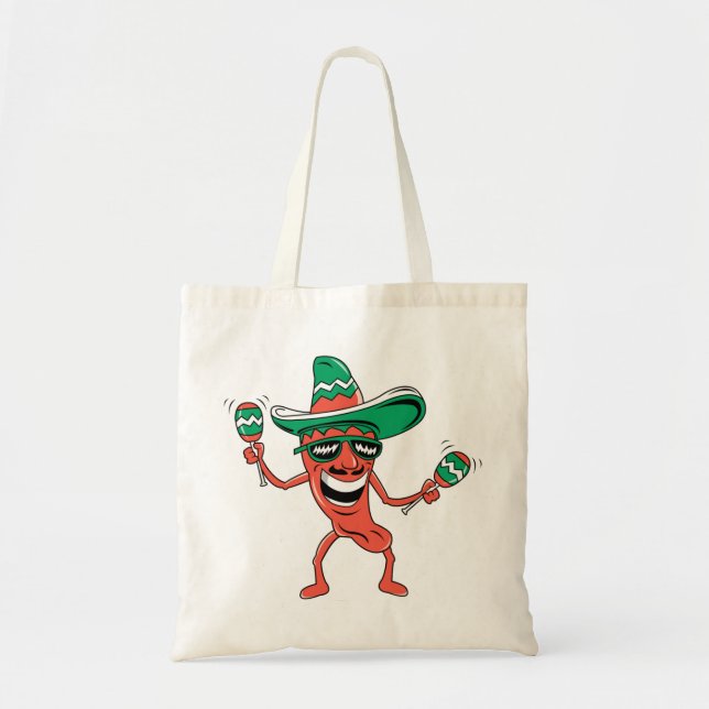 Bolsa Tote Pimenta-do-partido em Sombrero com Maracas (Frente)