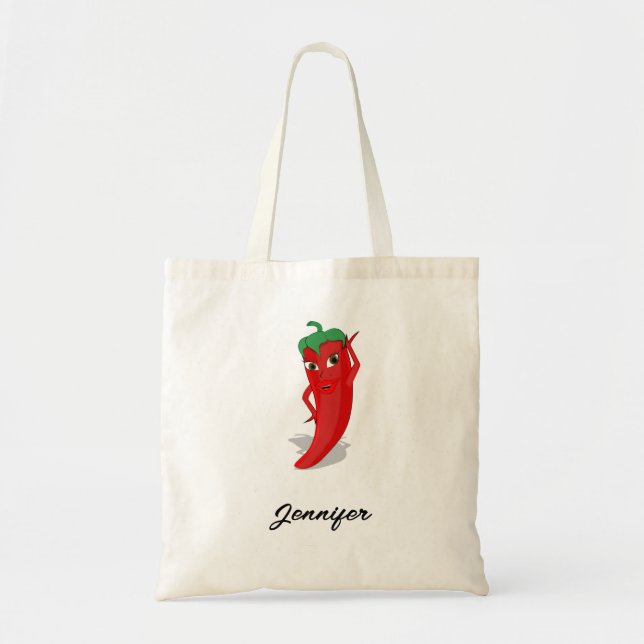 Bolsa Tote Pimenta-Pimenta-De-Caricatura Com Nome Personaliza (Frente)