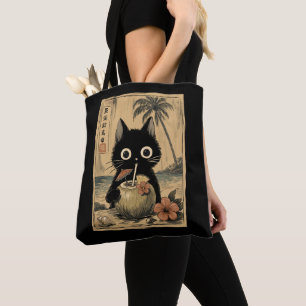 Bolsa Tote Pina Colada de Gato Preto de Verão Vintage