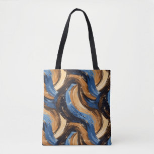 Bolsa Tote Pincéis de Abstrato Curly em Azul e Castanho