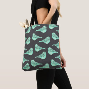 Bolsa Tote Pincéis pretos de pássaros verdes pastosos para