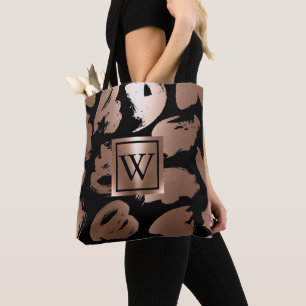 Bolsa Tote Pincel Abstrato preto e Rosa Dourado