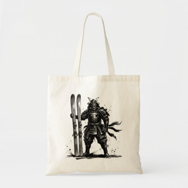 Bolsa Tote Pincel de Arte de Snowboard - Samurai em Pé (Frente)
