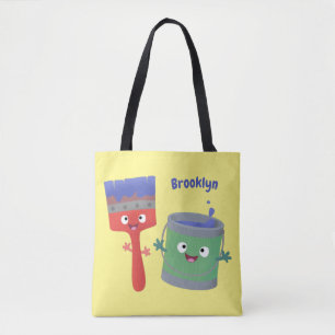 Bolsa Tote Pincel de pintura e personagens de desenho animado