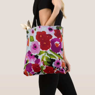 Bolsa Tote Pincelada de Cor Ousada Flores de Aquarela para Ca