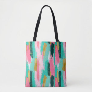 Bolsa Tote Pinceladas Abstratas Coloridas - Hortelã & Rosa
