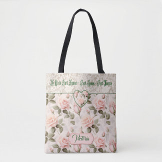 Bolsa Tote Pinceladas de Aquarela Rosa Bege e Rosa Floral Noi