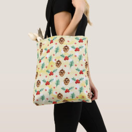 Bolsa Tote Pine Cones e Holly Natal Patterno
