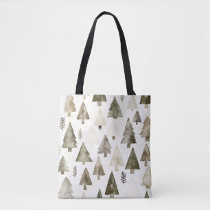Bolsa Tote Pine Green Cream Árvores de Natal