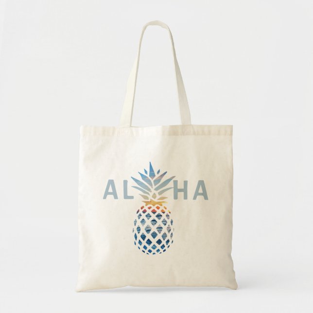Bolsa Tote Pineapple Sunset e Blue Ocean Waves Aloha (Frente)