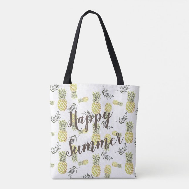 Bolsa Tote PINEAPPLE verde-amarelo e Dourado FELIZ VERÃO (Verso)