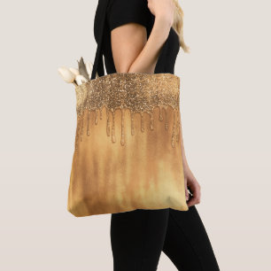 Bolsa Tote Pingando em Glitter de Mel Dourado Lindas Gotas